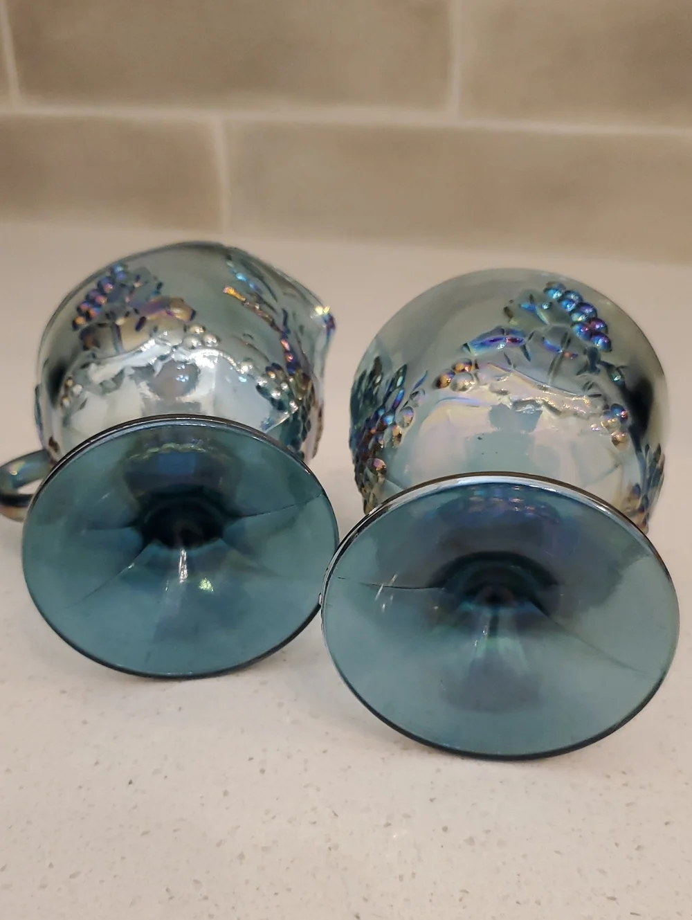 Indiana Carnival Glass Blue Colony Harvest Creamer & Sugar Bowl